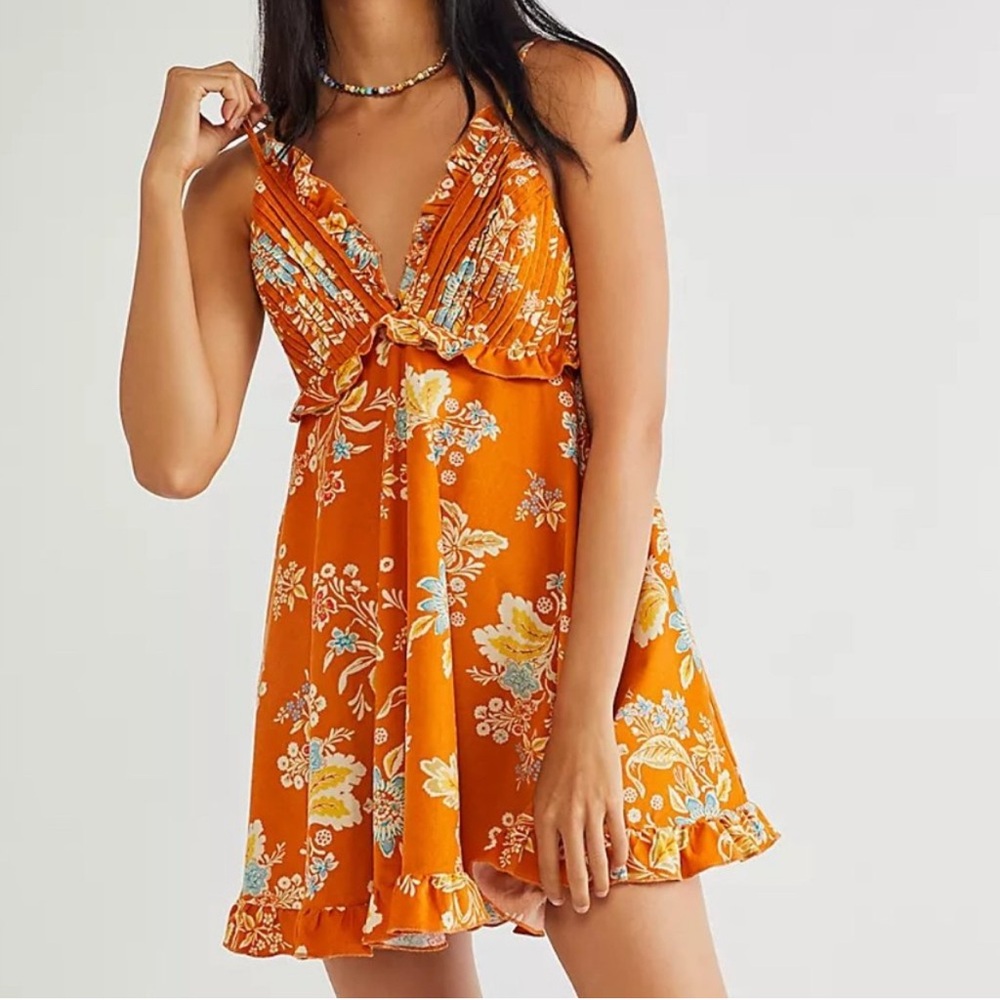 Free People Orange Floral Mini Dress